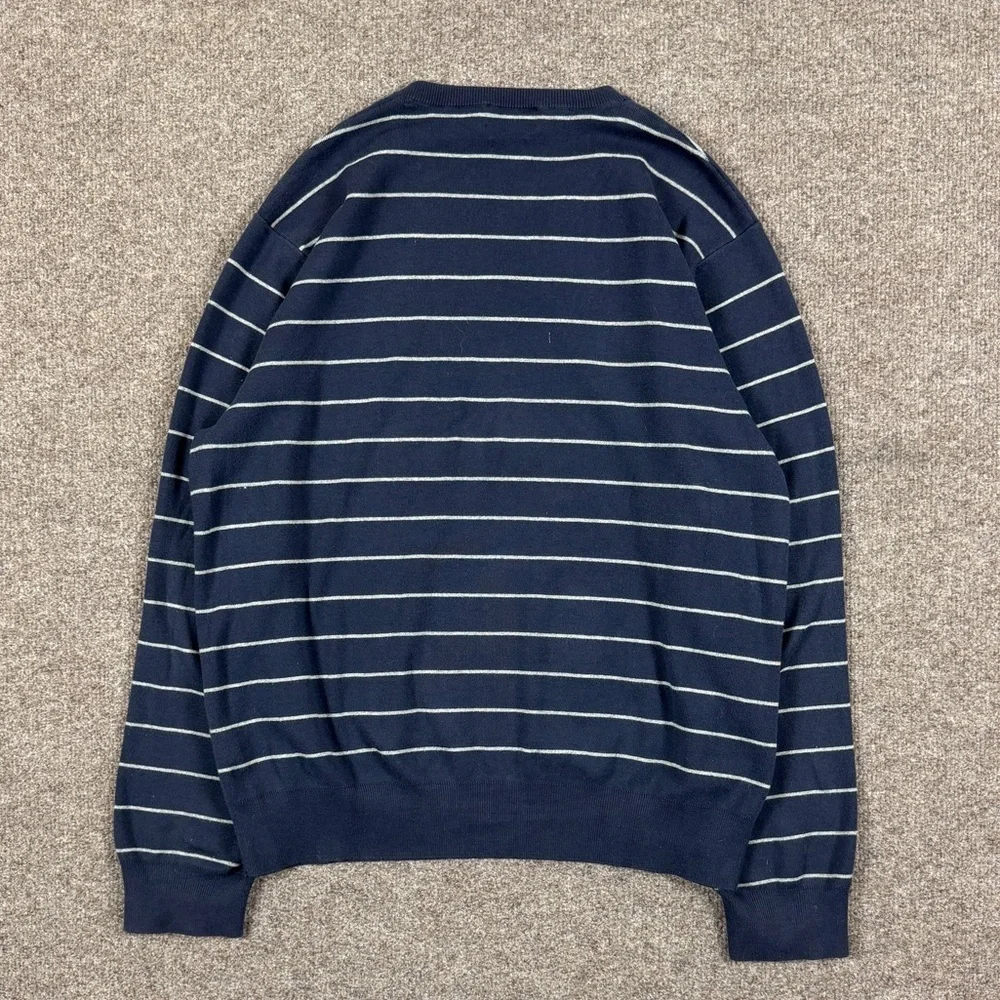 Vintage Y2K Polo Ralph Lauren Navy Striped V-Neck Cotton Sweater Men’s XL Preppy